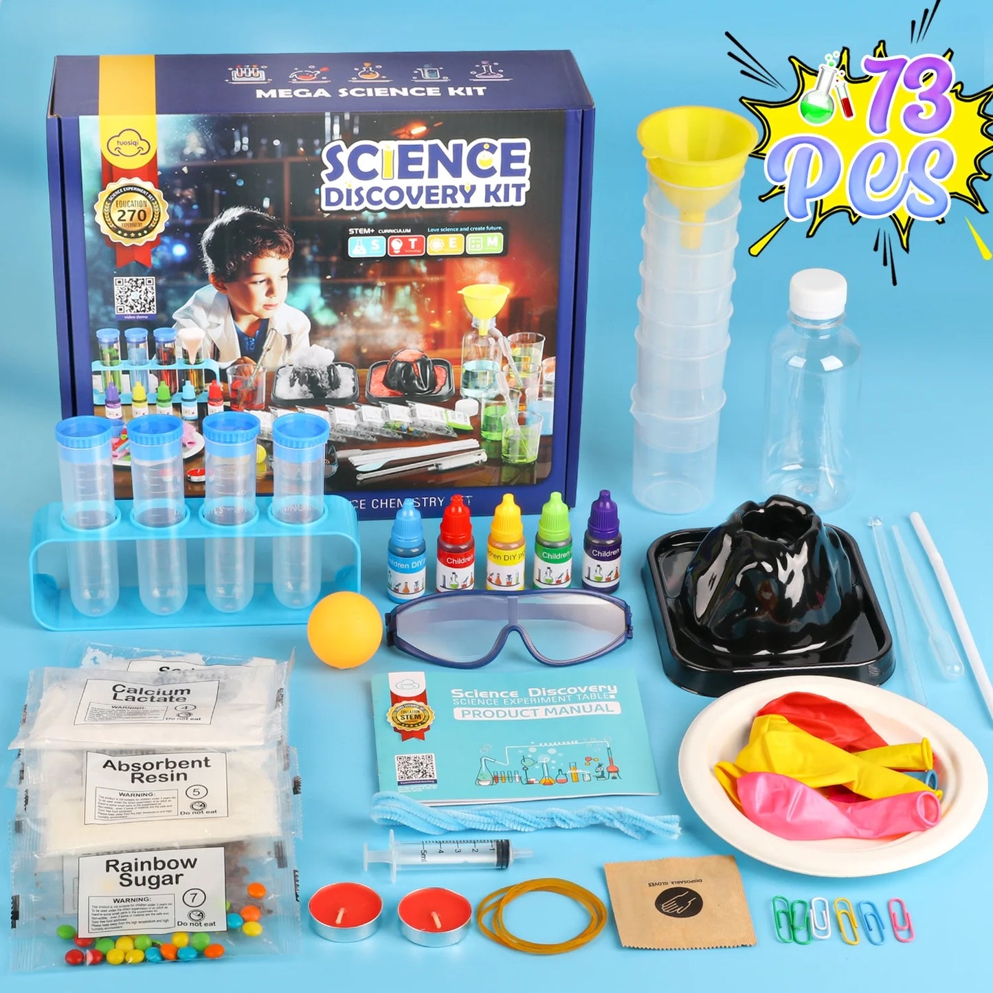 270 Science Experiments, Magic Kits for Kids Ages 6-12, STEM Educational Gift Boys and Girls Toys, Volcano Eruption/Balloon Rocket/Liquid Layering