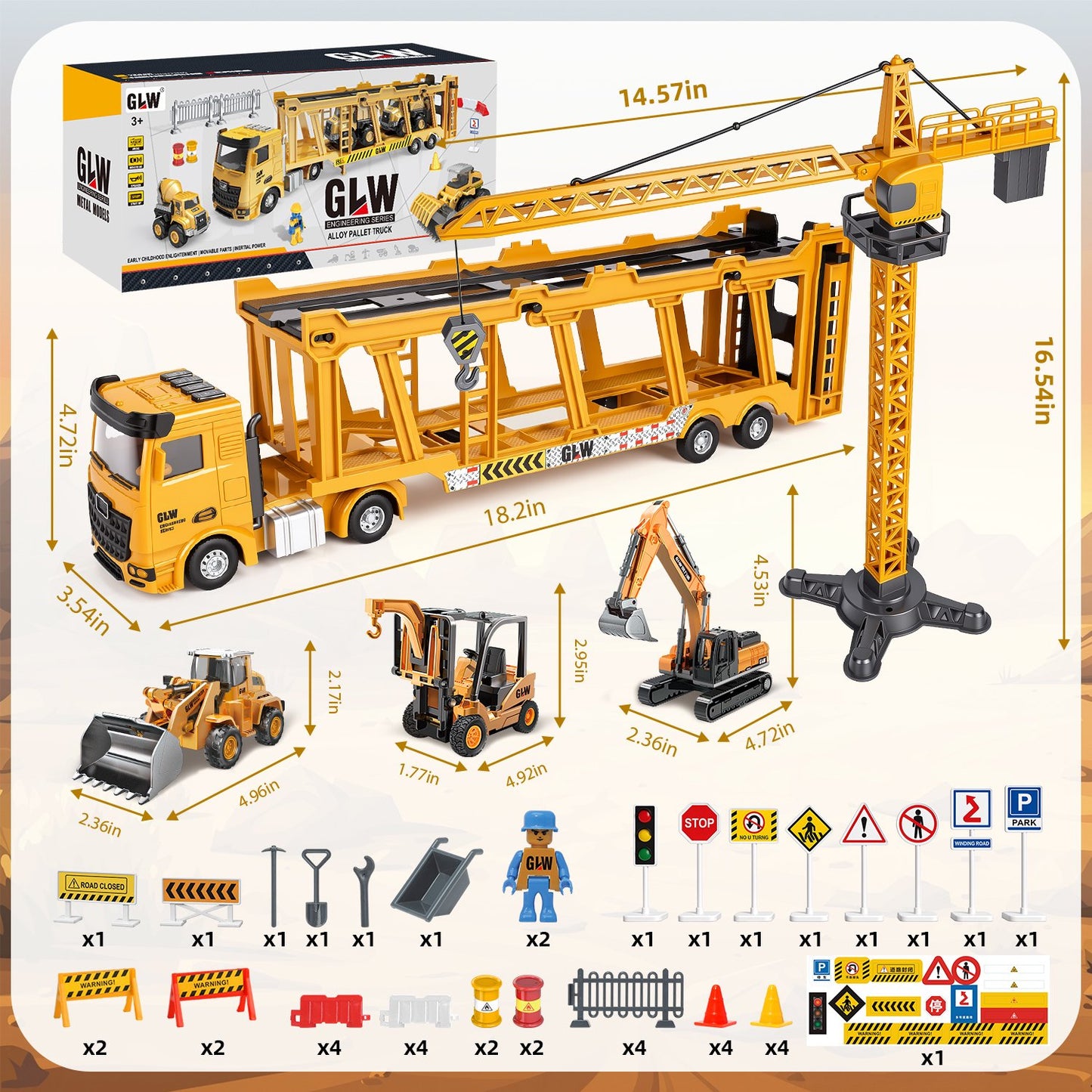 onstruction Crane Truck Toy for Boys 3-6 Years, Alloy Construction Vehicle Toy Set w/Light & Sound, Excavator Cars Gifts for Age 3 4 5 6 7 Years Old Boys Kids