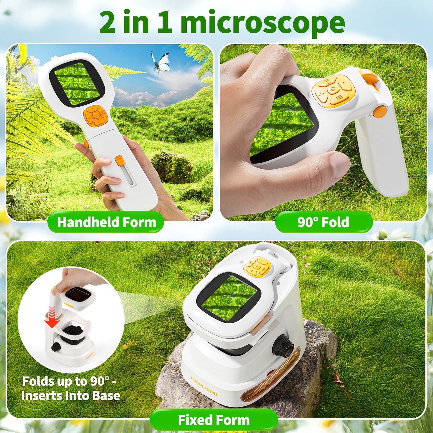 Microscope for Kids 8-12 , 2-in-1 Science Kit 100X-1000X Handheld and Fixed Kids Pocket Microscope, Portable Digital Microscope with LED, STEM Microscope Kit Toys Gifts for Boys Girls 5-7