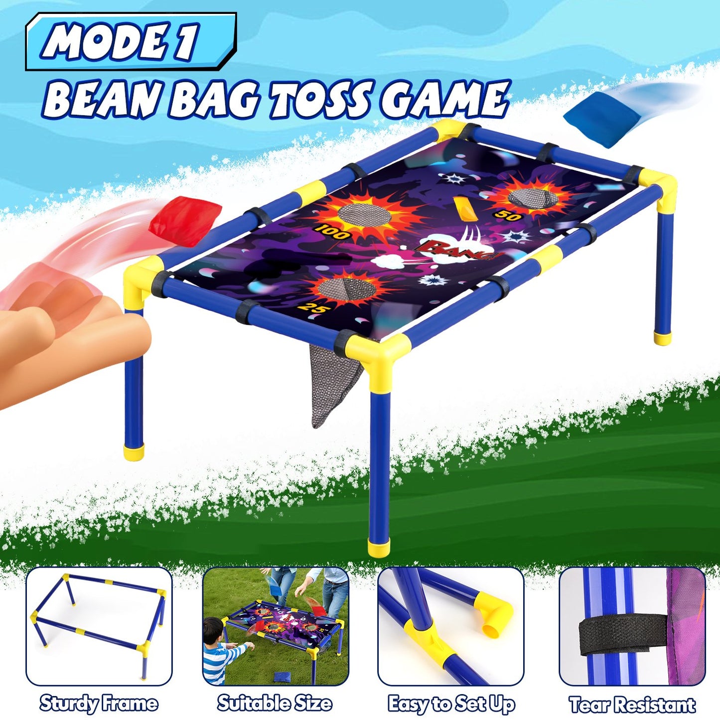 Bean Bag Toss Game for Kids 3-8, 3 In 1 Outdoor Cornhole Game Set with Shooting & Ring Toss Games for Kids, Backyard Indoor Outside Toys for Boys Girls Ages 5 6 7 8 9 10, Birthday Party Game Gift