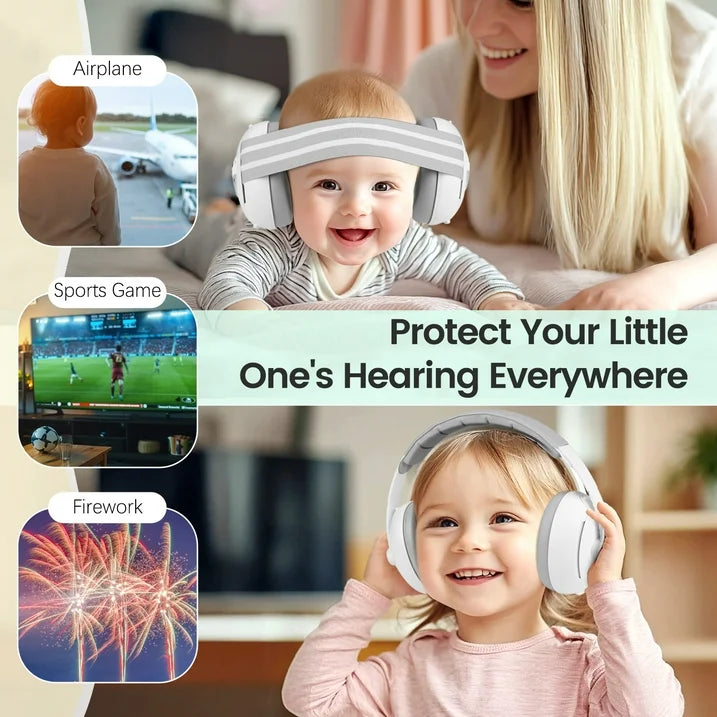 2-in-1 Baby Ear Muffs Noise Protection, Noise Canceling Headphones for Baby & Toddler 0-36 Months, Adjustable Headband, Hearing Protection Earmuffs in Plane & Improves Sleep - White