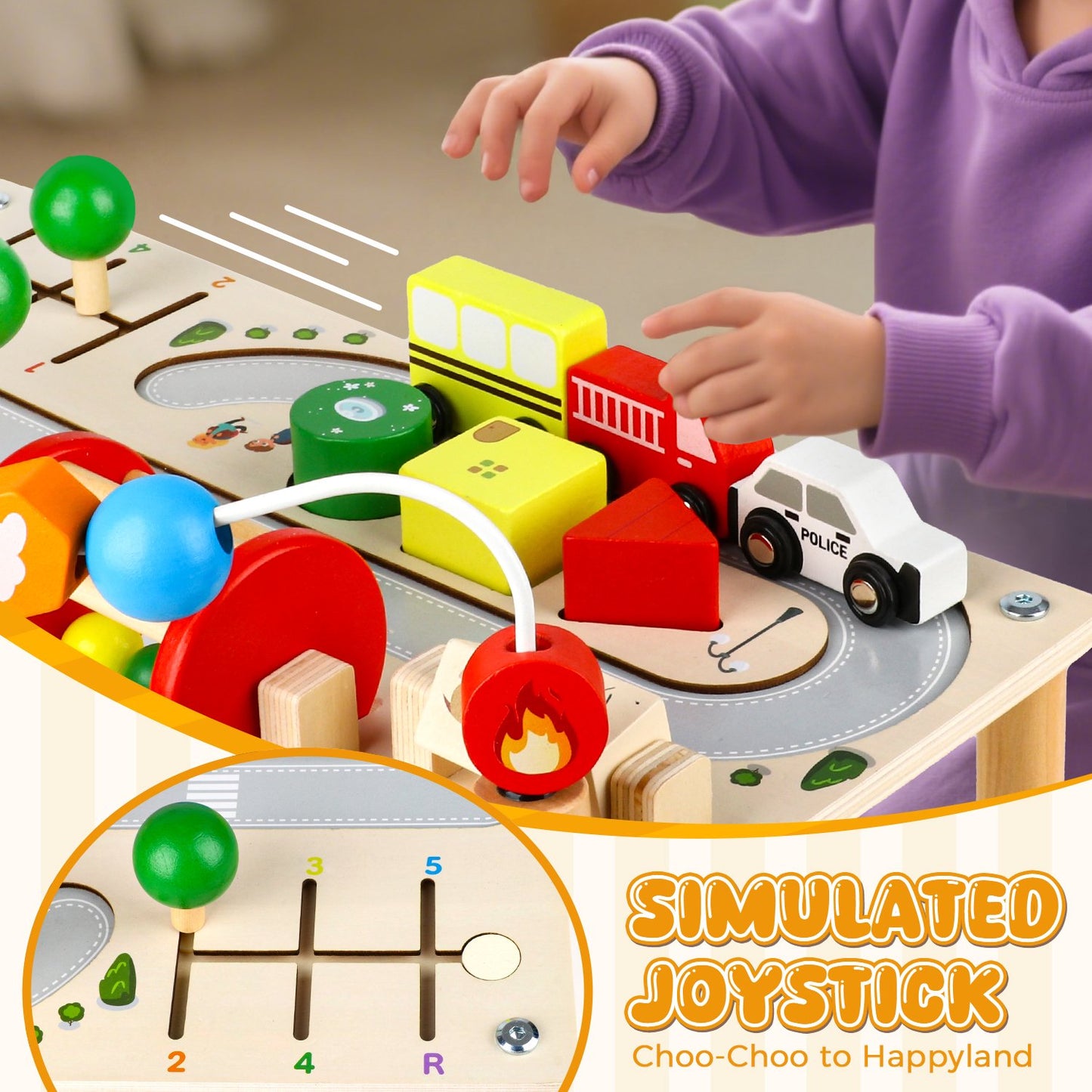 Montessori Toys for 1 2 3 4 Year Old, 7 in 1 Baby Toys for 6-18 Months, Wooden Toddler Activity Table, Kids Traffic Sensory Table, Learning Gifts for Baby Girls Boys, Christmas Birthday Gift