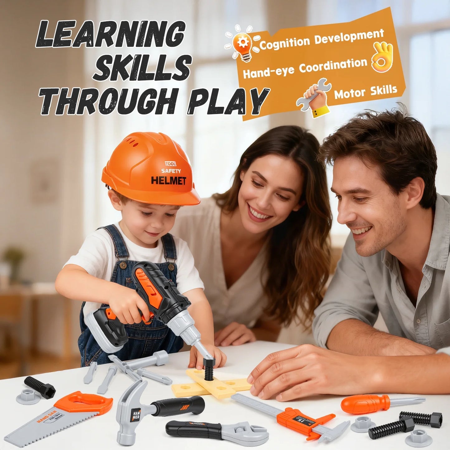 Kids Tool Set, 28PCS Toddler Tool Set with Backpack, Electronic Toy Drill and Screw Toys, Pretend Play Construction Tool Set for Toddlers Boys Girls Ages 3-5, Gifts for 3-7 Kids