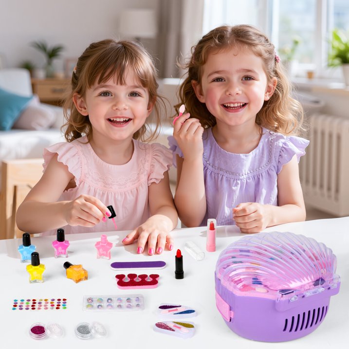 Kids Nail Polish Set & Makeup Kit for Girls, 2-In-1 Nail Art Kit with Nail Dryer & Makeup Toy, Non Toxic Peel-Off Nail Polish, Real Cosmetic, Girl Stuff Birthday Gifts for Kids Ages 3-12