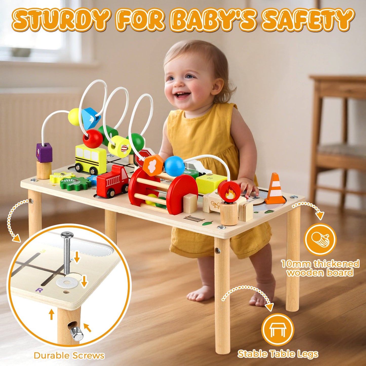 Montessori Toys for 1 2 3 4 Year Old, 7 in 1 Baby Toys for 6-18 Months, Wooden Toddler Activity Table, Kids Traffic Sensory Table, Learning Gifts for Baby Girls Boys, Christmas Birthday Gift