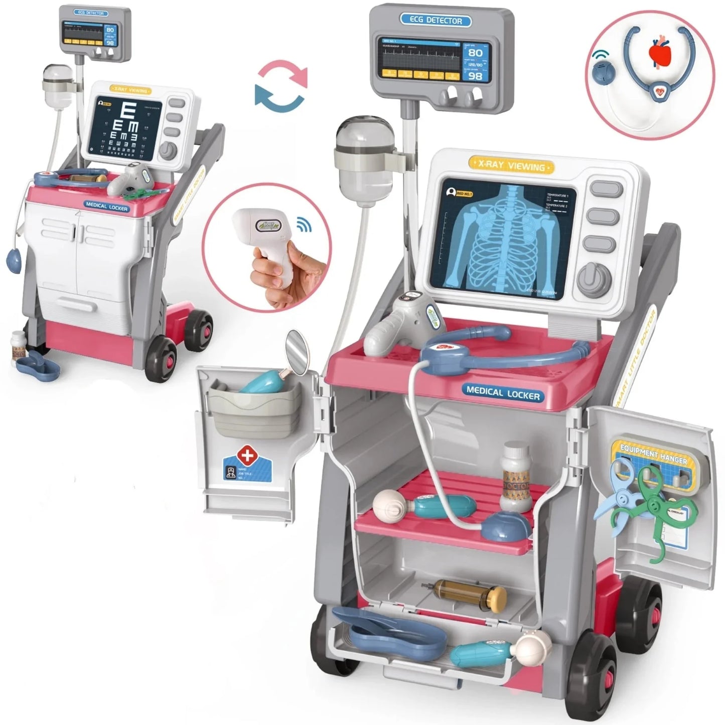 Kids Doctors Play Set, Toy Doctor Kit for Toddlers 3-5，Pretend Play Medical Station Toy Set for Girls Boys, Role Play Doctor Cart Christmas Birthday Gift for Toddlers/Kids Ages 2-4 3-5.(Red)