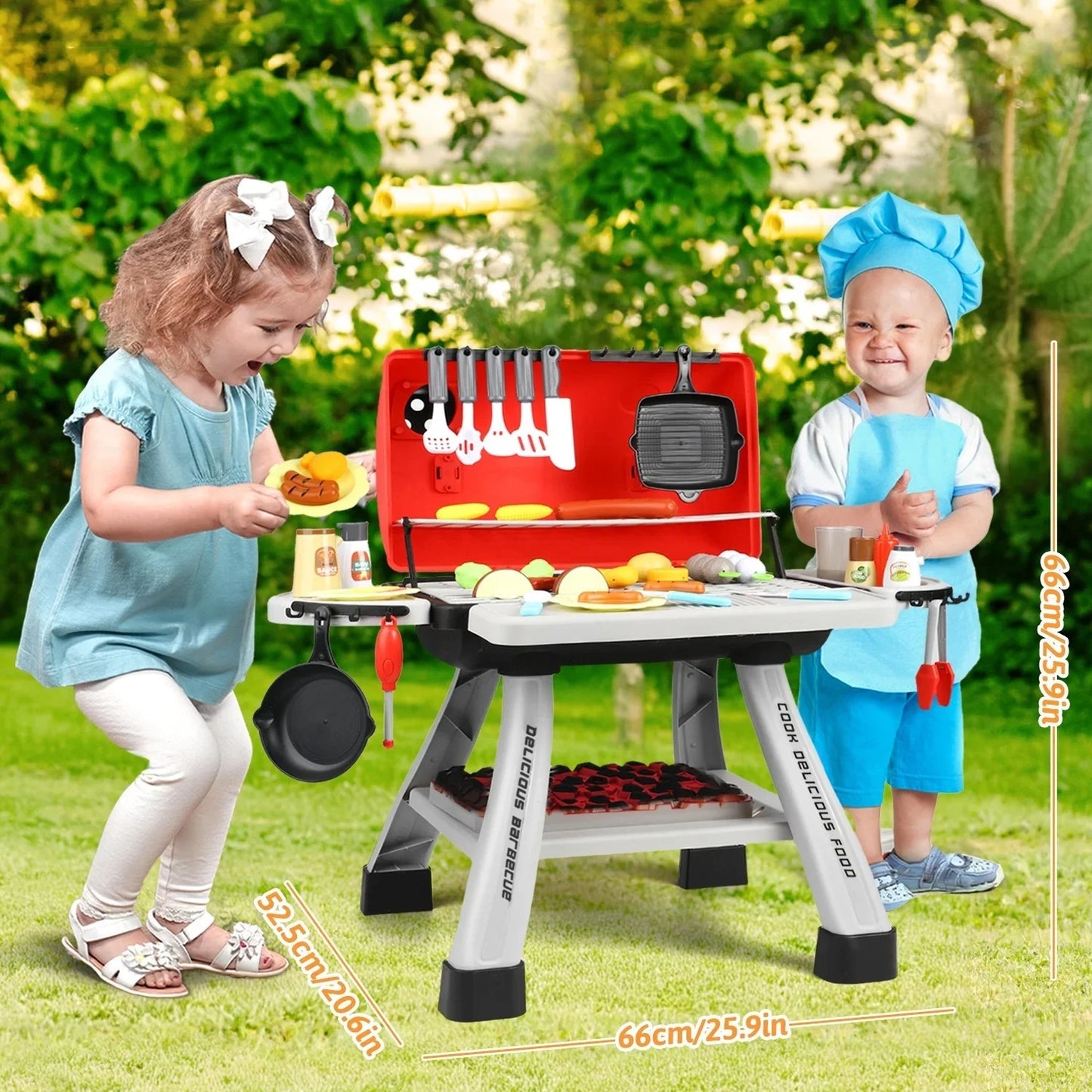 41Pcs Kids BBQ Grill Playset, Toddlers Pretend Play Food Toys, Kids Kitchen Play Set Outdoor Toy Grill, Toy Barbecue for Kids Toddlers Age 2 3 4 5 6 Years Old, Boys Girls Christmas Birthday Gift.
