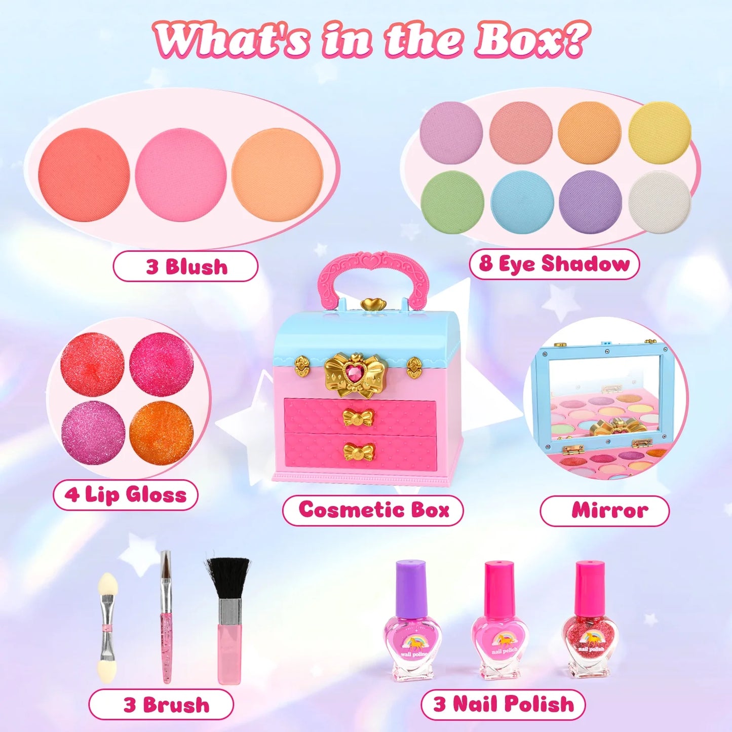 Kids Makeup Sets for Girls 5-8, Girls Toddlers Makeup Kit, Washable Makeup Toys with Mirror and Real Cosmetic for Kids, Little Girl Princess Toy Gift for Christmas Birthday Aged 3-12