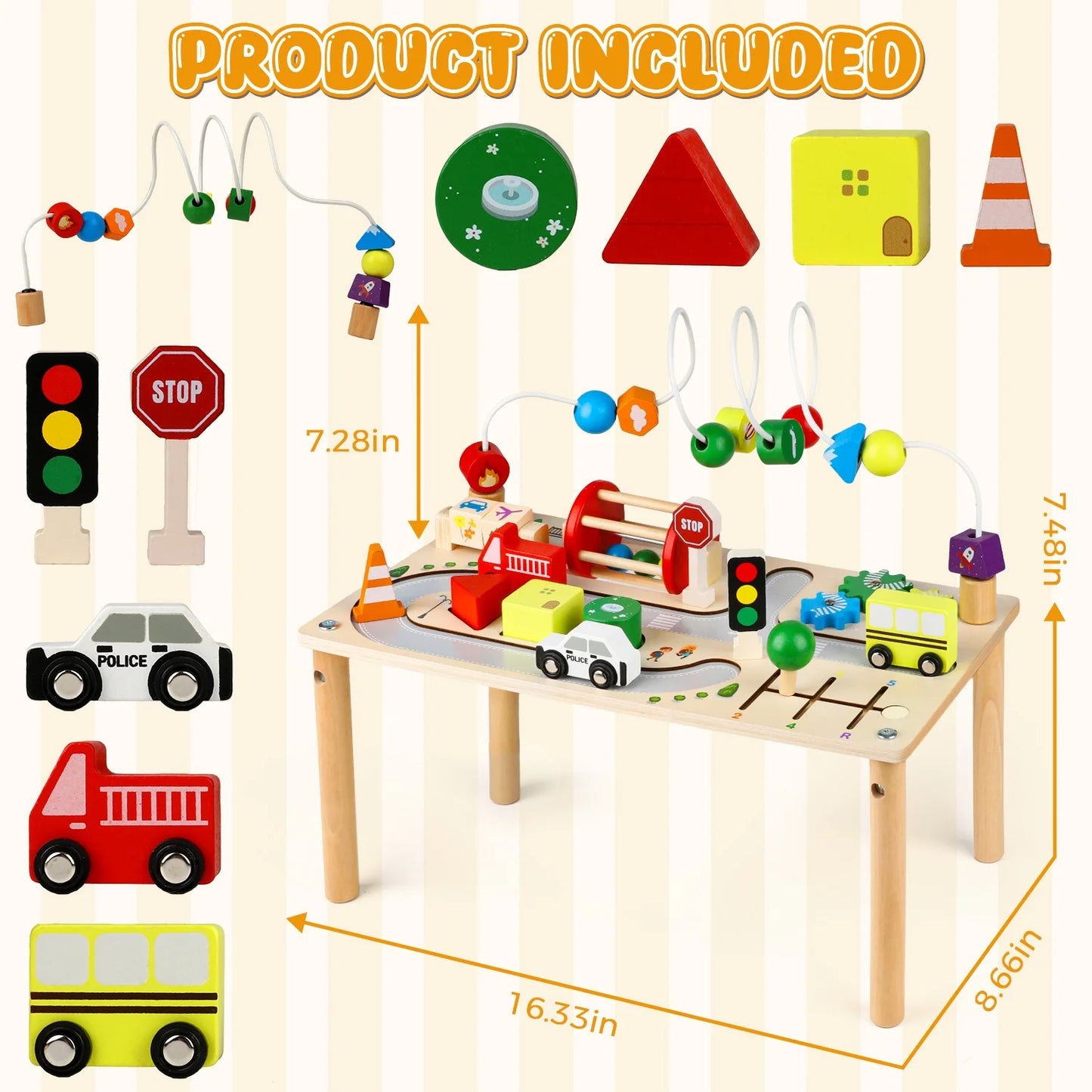 Montessori Toys for 1 2 3 4 Year Old, 7 in 1 Baby Toys for 6-18 Months, Wooden Toddler Activity Table, Kids Traffic Sensory Table, Learning Gifts for Baby Girls Boys, Christmas Birthday Gift