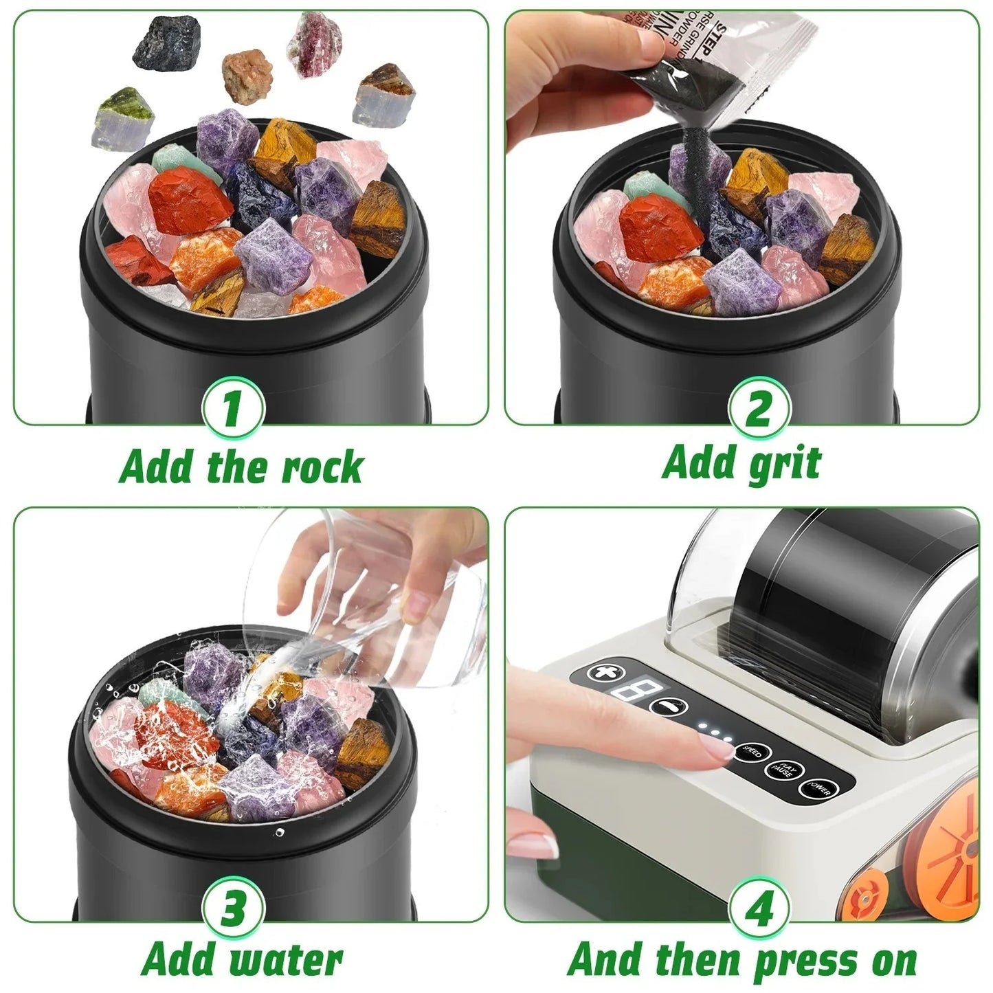 Rock Tumbler Kit for Adults/Kids, Rock Polisher Tumbler Kit Adult with Noise Reduction & Digital 9-Day Timer & 3 Speed Settings, STEM Science Kit Gift for Kids Age 8+, Boys Girls Toys