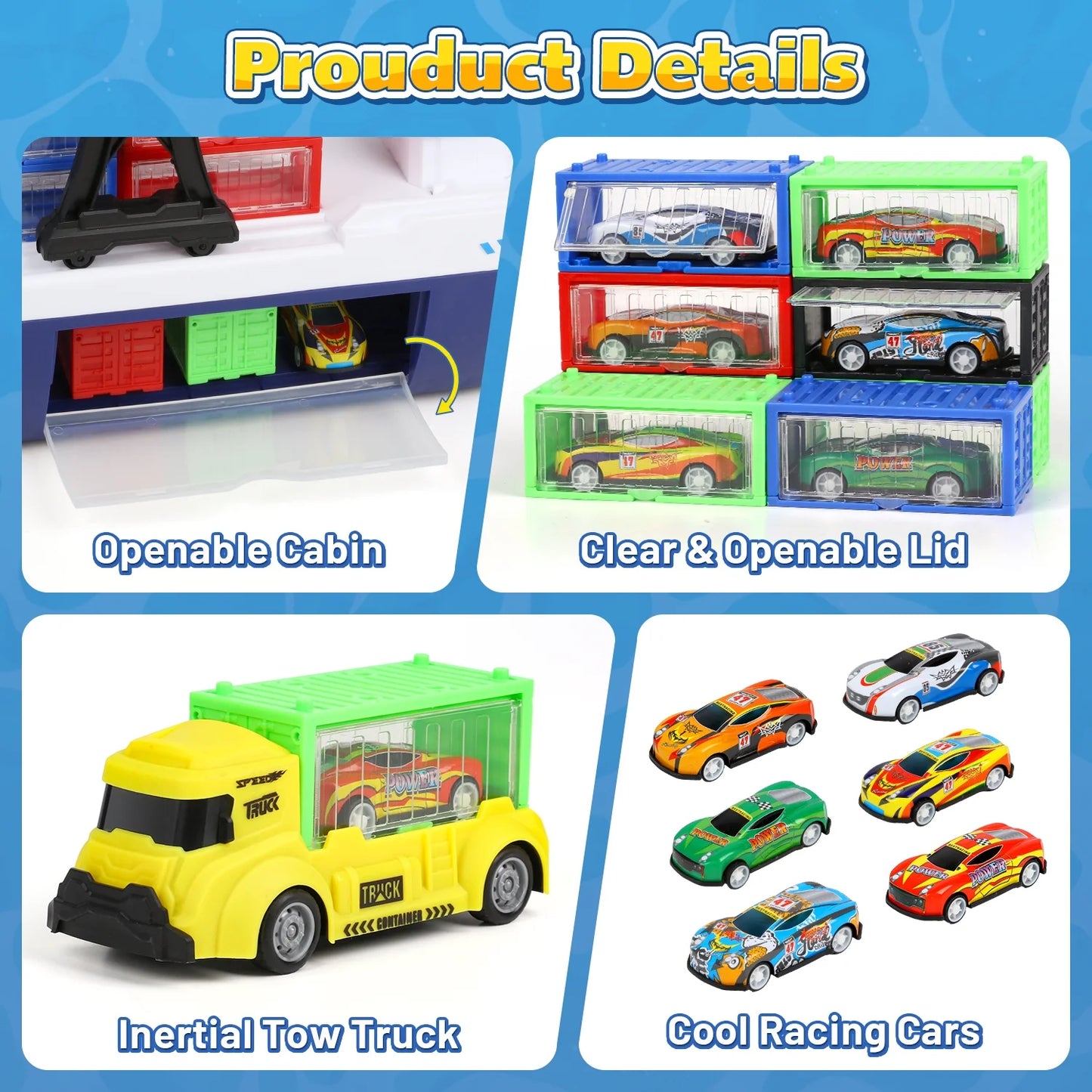 Cargo Ship Toy & Gantry Crane for kids, Toy Boat and Crane Playset with 6 Race Cars and 12 Containers, Transport Cruise Ship, Cargo Boat Toys Birthday Gift for 3 4 5 6 7 8 Year Old Boys Kids