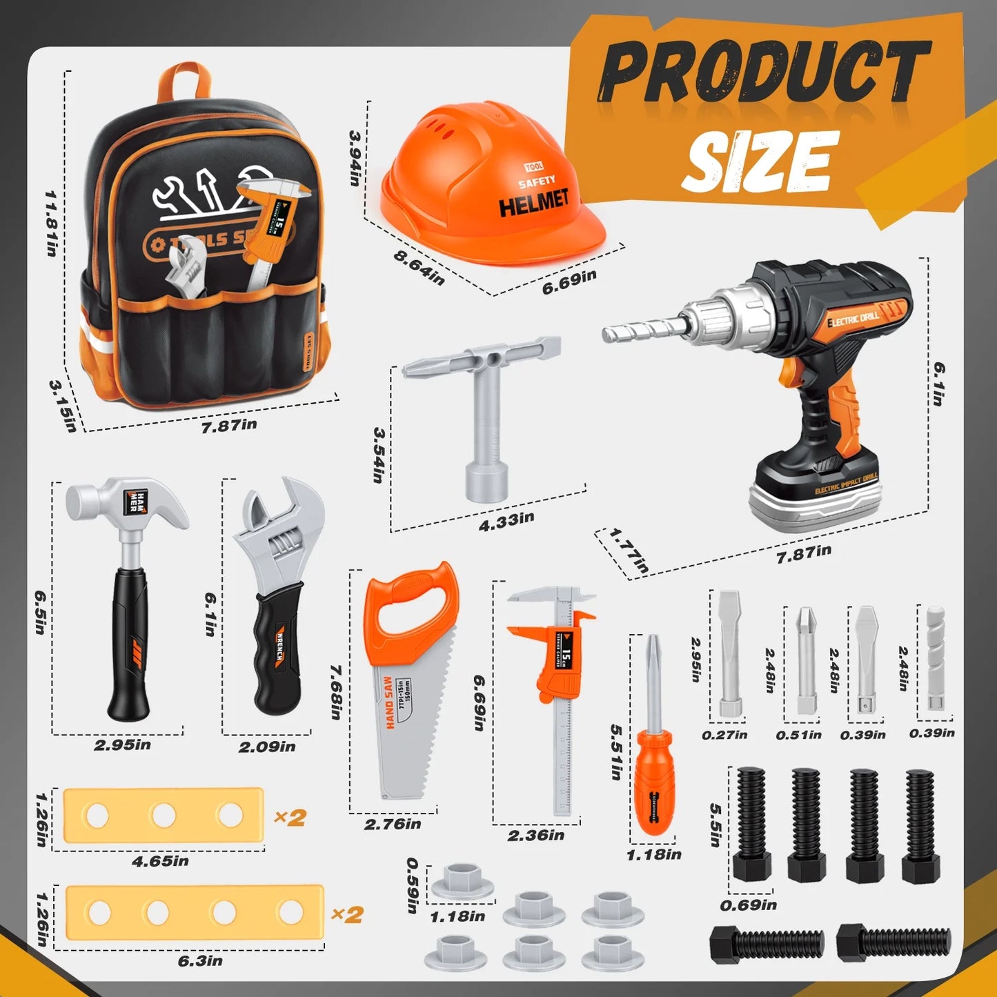 Kids Tool Set, 28PCS Toddler Tool Set with Backpack, Electronic Toy Drill and Screw Toys, Pretend Play Construction Tool Set for Toddlers Boys Girls Ages 3-5, Gifts for 3-7 Kids