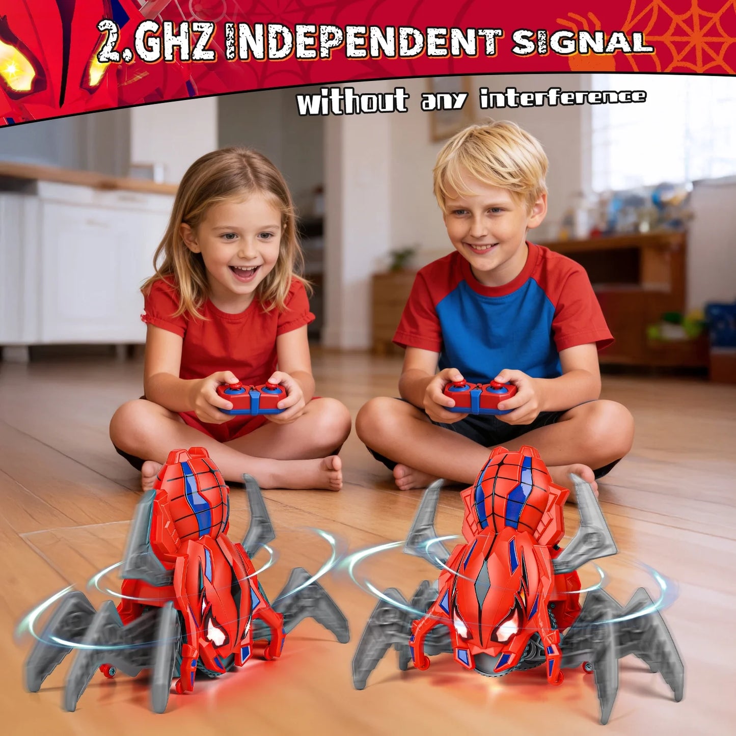 Remote Control Car for Boys 4-7, 2.4G Spider RC Car Toy with Led Lights & Realistic Moving Legs, Rechargeable Crawling Car, Birthday Gift Toys for Boys Kids Aged 8-12