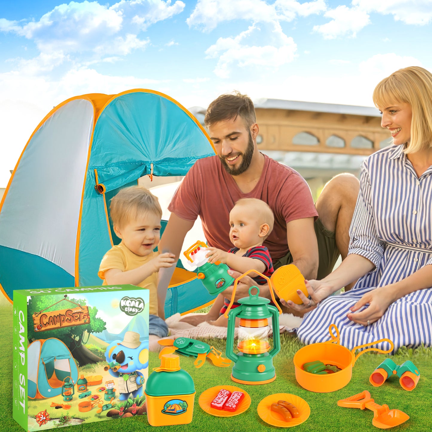 Kids Camping Set with Tent, 19 PCS Kids Camping Pretend Play Tent, Toy Binoculars, Oil Lantern, Indoor/Outdoor Camping Toy Set, Birthday Christmas Gift for Boys Girls 3 4 5 6 7