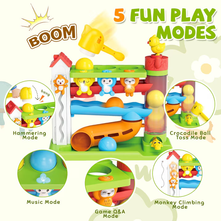 Ball Drop Toys for 1 Year Old, Hammer Drop Ball Tower for Toddler 1-3, Musical Baby Toy with Lights & Sounds, Interactive Montessori Toys, Birthday Gifts for Girls Boys Age 12-18 Months Old