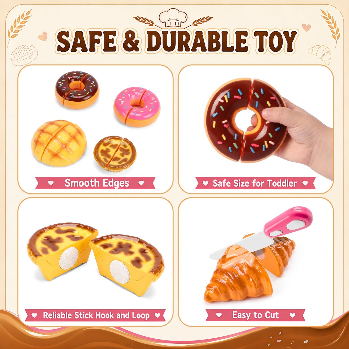 Play Food Set for Kids Kitchen, Pretend Bakery Toy Food for Toddlers 3-5, Bread Cutting Food Toys, Birthday Gift for Boys and Girls Ages 3 4 5 6 Years.