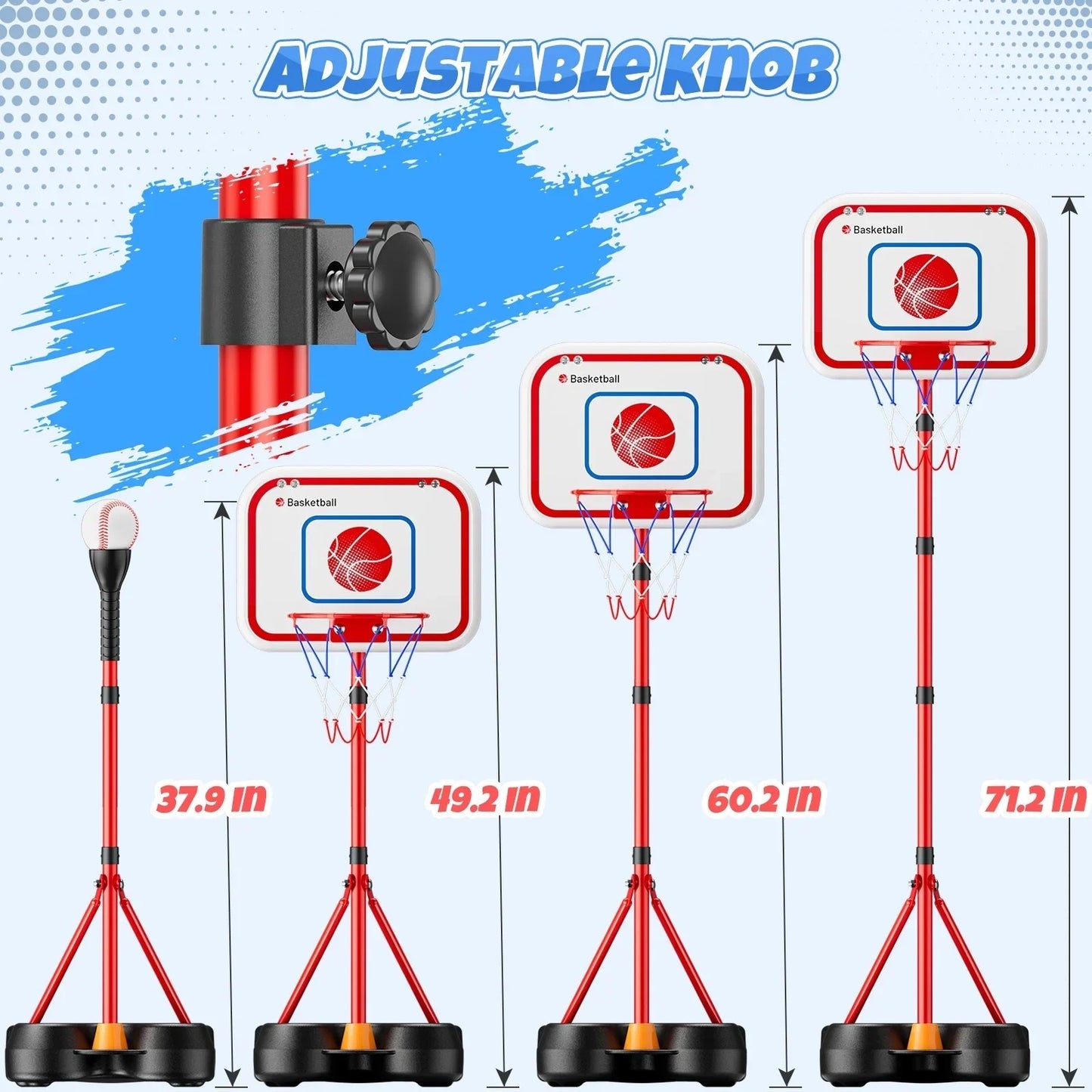 3 In 1 Kids/Toddlers Basketball Hoop,Baseball&T-Ball Sets for Kids 3-5,Adjustable Height, Indoor/Outdoor Sports Toys Gifts for Boys Girls Ages 2 3 4 5 6 7 8 Years Old, Christmas Birthday Gift.