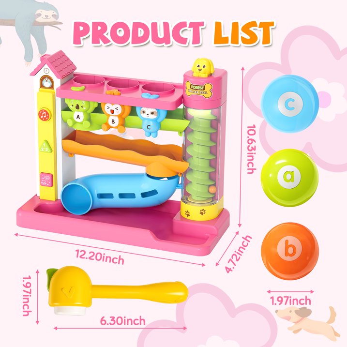 Ball Drop Toys for 1 Year Old, Hammer Ball Track Toy for Toddler 1 2 3, Drop Ball Baby Toy with Light Music, Montessori Learning Toys, Birthday Gifts for Girls Boys Age 6-12-18 Months Old