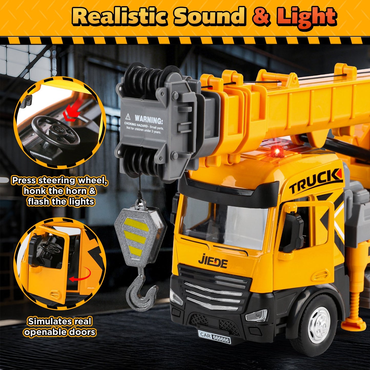 Kids Construction Toys for Boys 3-6, Crane Truck Toy for Toddlers, 29In Crane Arm Alloy Engineering Vehicles with Light & Sound, Crane Model Toy Birthday Gift for 4-7 Years Old Boys Kids.