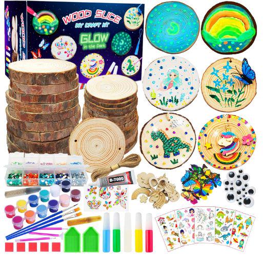 Painting Kit for Kids - Glow In The Dark Wooden Slice Painting Kits - Arts & Crafts Kits Gifts for Boys and Girls Ages 6-12