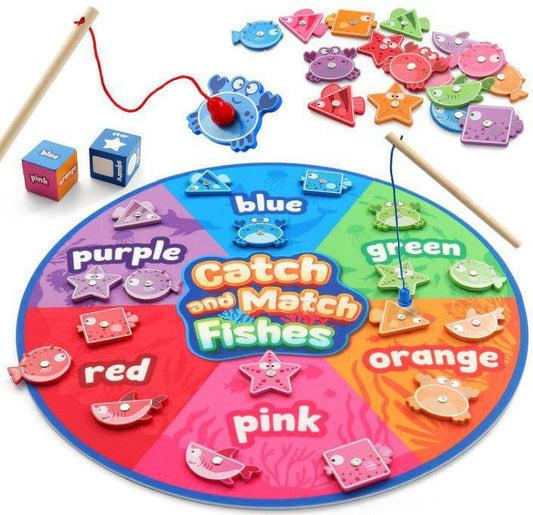 Montessori Toy for Toddlers, Wooden Magnetic Fishing Fine Motor Skills Game, Shape Sorter Toy for Age 3 4 5 Girls Boys Preschool Educational Gift