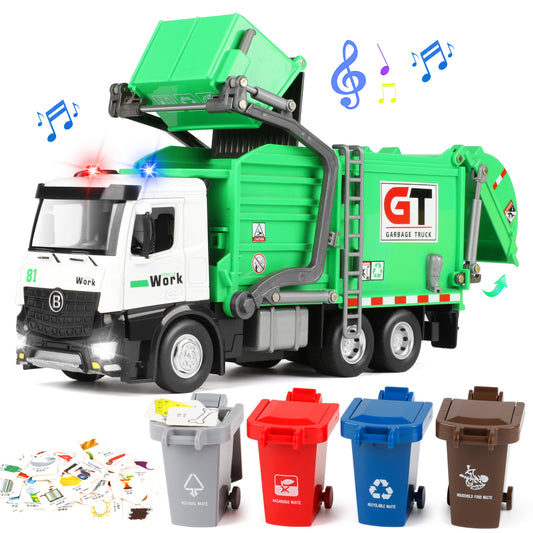 Garbage Truck Toys for Boys, Trash Truck Toys with Dumpster and Trash Bins, Play Vehicle Toys for Kids, Birthday Christmas Gift for Boys 2 3 4 5 6 7 Years Old