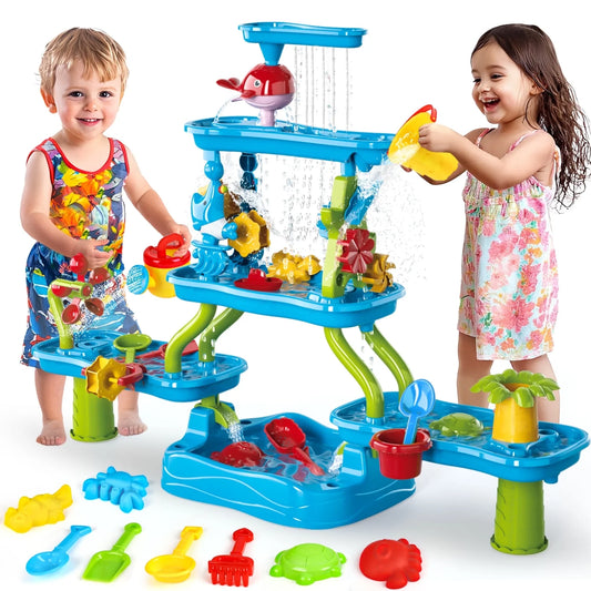 Sand Water Table for Toddlers, Summer Toys Outdoor Sand Play Set for Kids Boy Girls Aged 1 2 3+