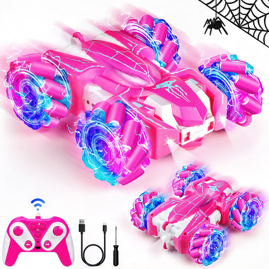 Spider RC Stunt Cars for Kids, Rechargeable 360° Flip Double-Sided Car w/ LED Lights, Remote Control Outdoor Toys for Kids, Birthday Christmas Gifts for Girls Boys Aged 6-12+