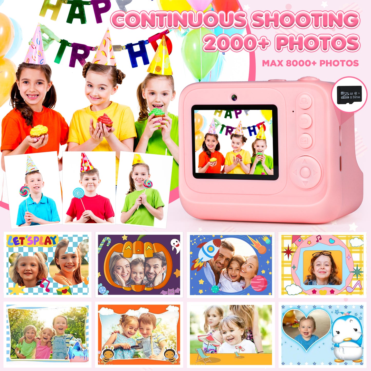 Kids Digital Camera, 1080p Instant Print Camera for Girls 3-10 Years Old, 32GB Pink Unicorn Photo Toys Birthday Christmas Gifts for Boys and Girls