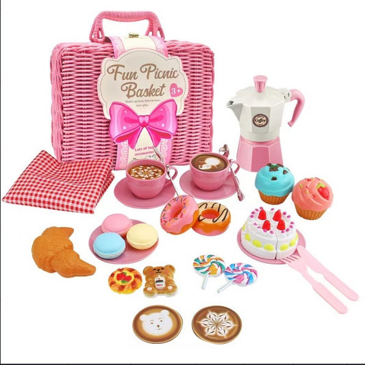 Tea Party Set for Little Girls, 30 Piece Kids Pretend Toy with Teapot & Carrying Case, Play Kitchen Toy Gifts for Kids Toddlers Age 3 4 5 6