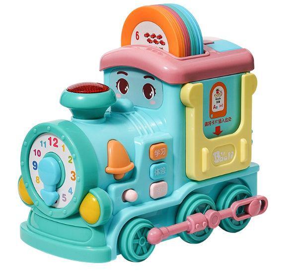 Toddler Toys Montessori Toys for 1 Year Old Girl Gifts, 24-in-1 Multi Musical Train with Talking Flash Cards, Blue