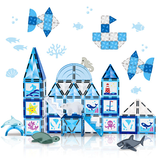 68PCS Frozen Magnetic Tiles, 3D Diamond Building Blocks w/ 5 Animals Magnetic Toys Toddlers, STEM Educational Magnet Tiles Toys, Birthday Christmas Gifts for Kids 3 4 5 6 7 8