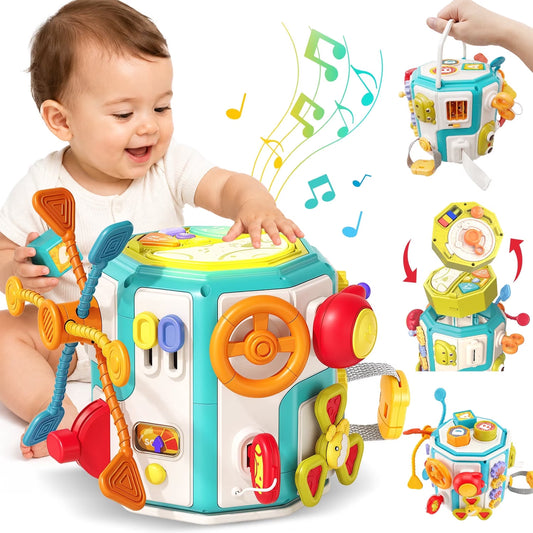 20-in-1 Musical Activity Cube, Montessori Baby Toy for 1 Year Old Toddlers, Busy Board with Light-Up Drum, Learning Toys Gift for Boys & Girls Ages 1 2 3