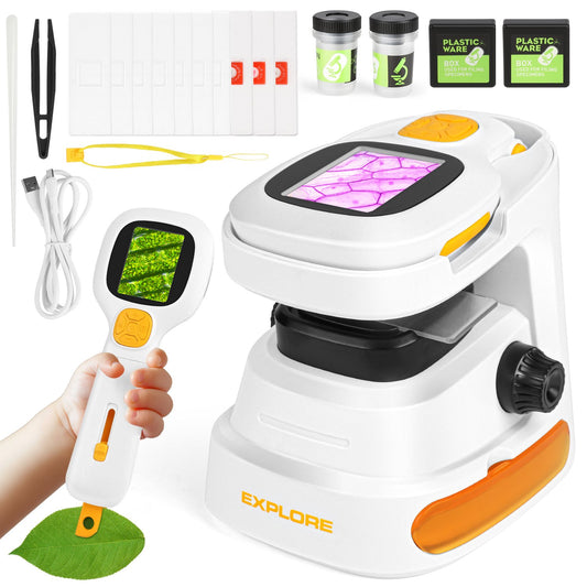 Microscope for Kids 8-12 , 2-in-1 Science Kit 100X-1000X Handheld and Fixed Kids Pocket Microscope, Portable Digital Microscope with LED, STEM Microscope Kit Toys Gifts for Boys Girls 5-7