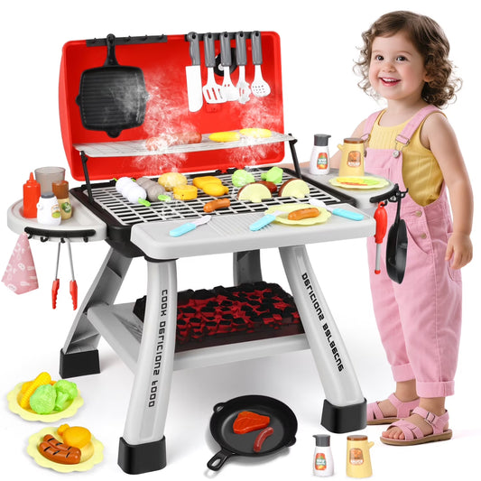 41Pcs Kids BBQ Grill Playset, Toddlers Pretend Play Food Toys, Kids Kitchen Play Set Outdoor Toy Grill, Toy Barbecue for Kids Toddlers Age 2 3 4 5 6 Years Old, Boys Girls Christmas Birthday Gift.