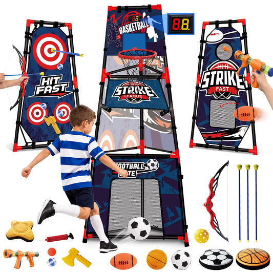 8 in 1 Kids Sports Game Set, Basketball Hoop, Soccer Goal, Football Toss & Target Games, Backyard Indoor Outdoor Toys for Kids Ages 3-8, Gifts for Toddler Boys Girls