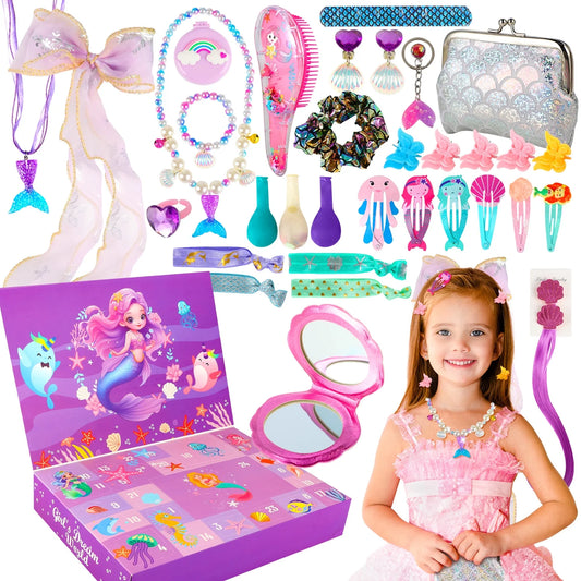Advent Calendar 2024, Girls Toys Ages 4-6, 24 Days Christmas Countdown Calendar Gifts for kids Girls, Princess Xmas Calendar Box Including Hair Accessories, Jewelry, Christmas Gift for Girls
