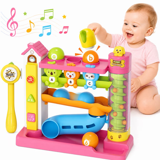 Ball Drop Toys for 1 Year Old, Hammer Ball Track Toy for Toddler 1 2 3, Drop Ball Baby Toy with Light Music, Montessori Learning Toys, Birthday Gifts for Girls Boys Age 6-12-18 Months Old