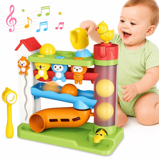 Ball Drop Toys for 1 Year Old, Hammer Drop Ball Tower for Toddler 1-3, Musical Baby Toy with Lights & Sounds, Interactive Montessori Toys, Birthday Gifts for Girls Boys Age 12-18 Months Old