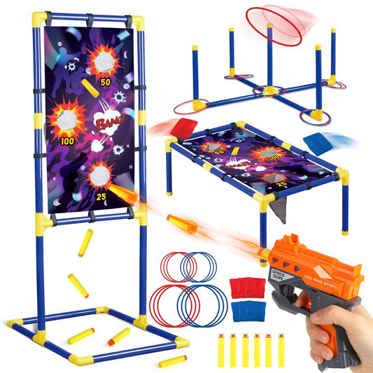 Bean Bag Toss Game for Kids 3-8, 3 In 1 Outdoor Cornhole Game Set with Shooting & Ring Toss Games for Kids, Backyard Indoor Outside Toys for Boys Girls Ages 5 6 7 8 9 10, Birthday Party Game Gift