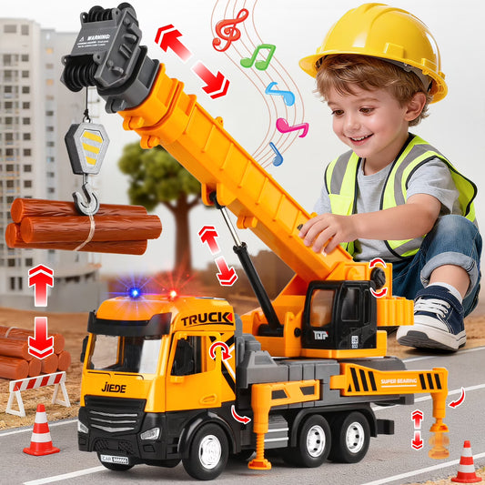 Kids Construction Toys for Boys 3-6, Crane Truck Toy for Toddlers, 29In Crane Arm Alloy Engineering Vehicles with Light & Sound, Crane Model Toy Birthday Gift for 4-7 Years Old Boys Kids.