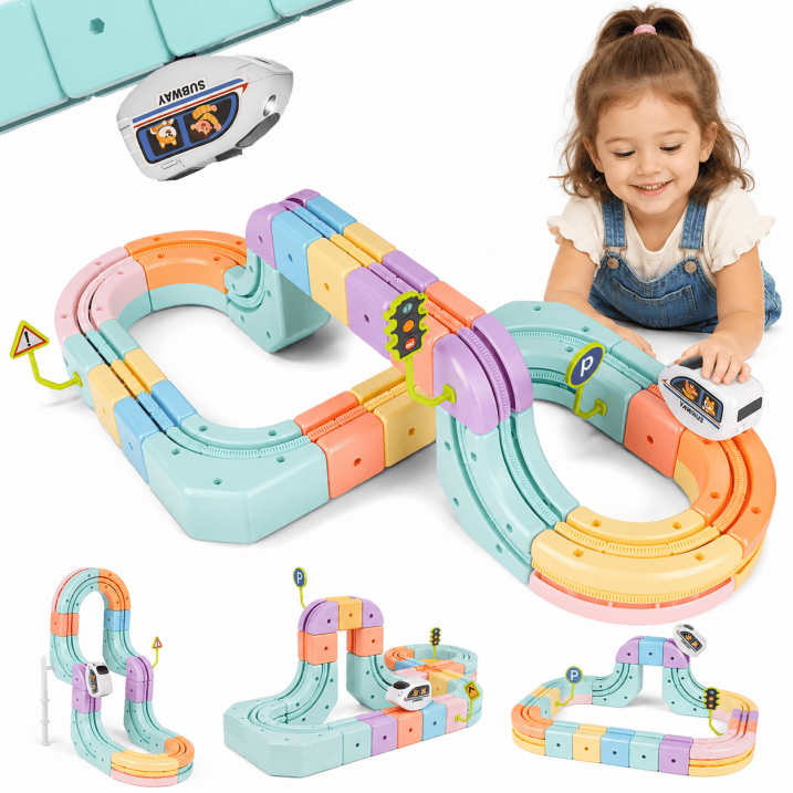 Electric Train Set for Kids Ages 3-8, 3D Gravity-Defying Train Track with Flexible Snap-On Race Car Track, STEM Building Train Toy Gifts for Boys Girls