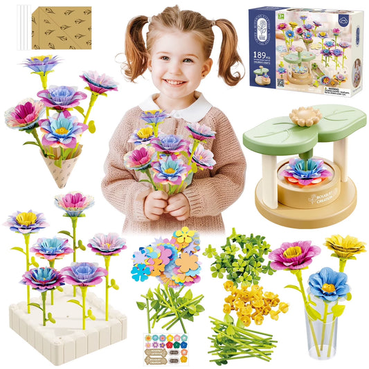 189PCS Flower Bouquets Toys, DIY Arts Crafts for Kids/Girls Ages 4-8 8-12, Fabric Flower Bouquet Kit, Educational Activity Kids Toys for 4 5 6 7 8 Year Old Toddler Girls Christmas Birthday Gift.