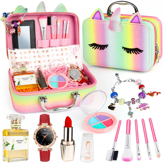 Girls Makeup Kit with Unicorn Makeup Bag, Little Girls Makeup Kit for Kids 4-8-12 Toys, Pretend Princess Christmas/Birthday Gift for Kids Toddlers 4 5 6 7 8 9+ Years(12 PCS)