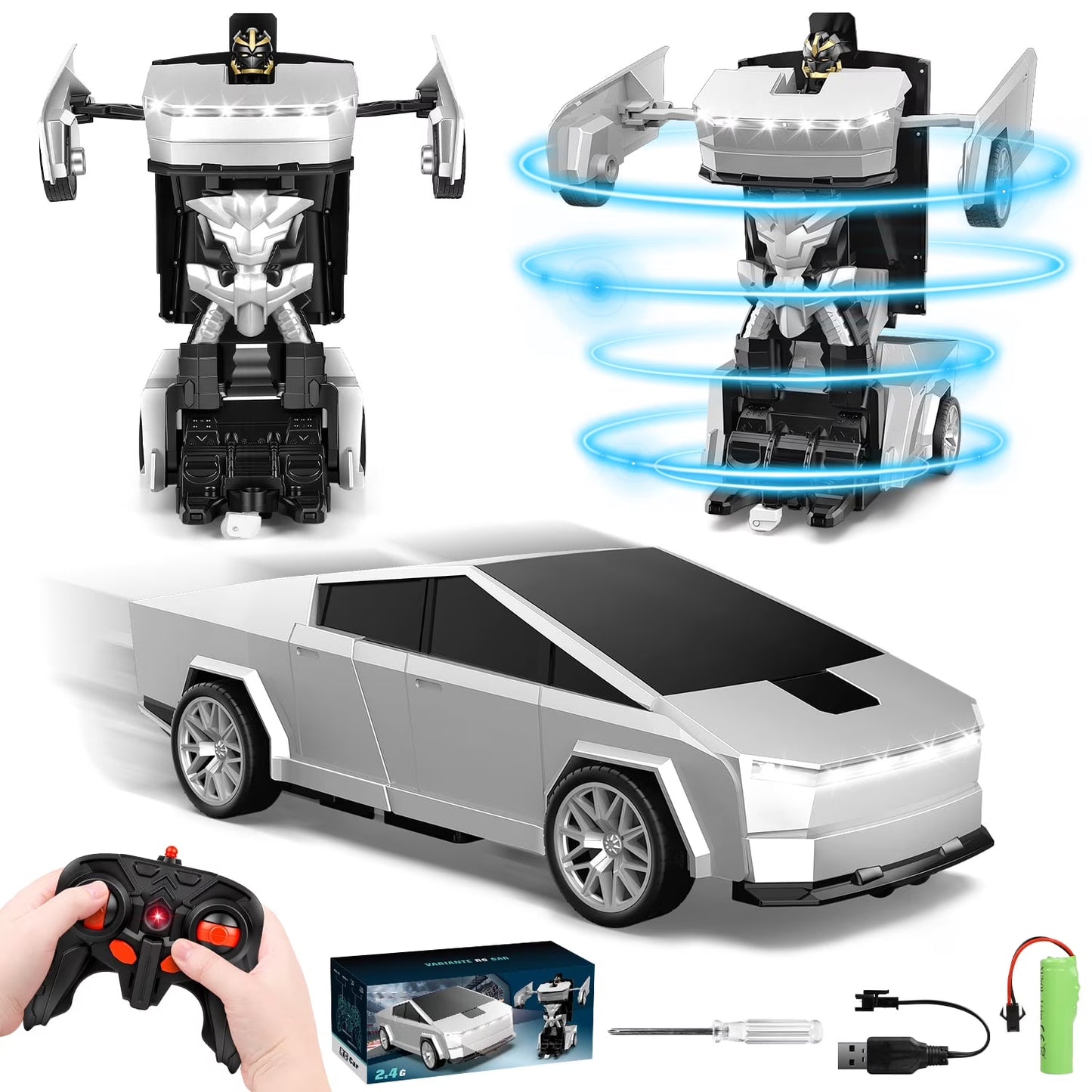 Transform Rc Cars for Boys 4-7, Cyber Truck Toy Car & Transforming Robot, 2.4Ghz 1:18 Scale Remote Control Car, One-Button Deformation 360°Rotation, Kids Car Toy Gifts for Boys 8-12