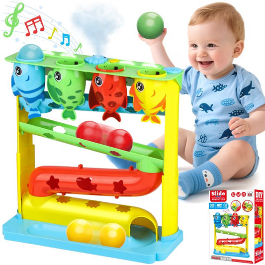 Ball Drop Toys for Toddlers 1-3, Stacking Toys Drop Ball Tower for Toddlers, Baby Fish Toy with Lighted Music Spraying, Interactive Baby & Toddler Toy, Gifts for Girl Boy Age 6-24 Months Old