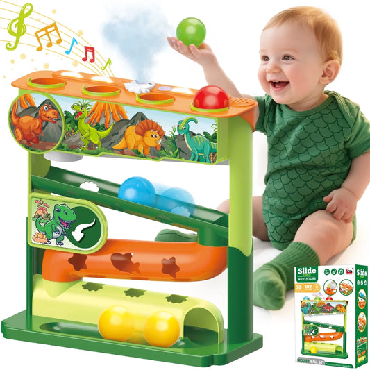 Ball Drop Toys for 1 Year Old, Stacking Toys Drop Ball Tower for Toddlers 1-3, Baby Dinosaur Toy with Light Music Spraying, Montessori Baby/ Toddler Toy, Gifts for Girl Boy Age 6-18 Months Old