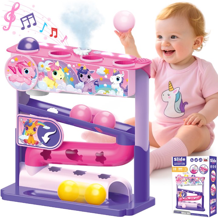 Ball Drop Toys for 1 Year Old, Stacking Toys Drop Ball Tower for Toddlers 1-3, Baby Unicorn Toy with Light Music Spraying, Drop Ball Baby Toy, Birthday Gifts for Girl Boy Age 6-18 Months Old