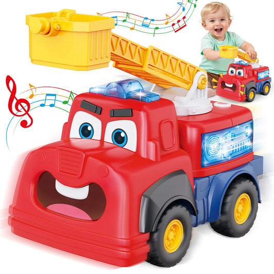 Fire Truck Toy for Toddlers 1-3, Interactive Talking Musical Car Toy, Recording Repeating Truck, Realistic Sirens & Sounds & Lights, Kids Fire Learning Toy for 2 Year Boy Girl Birthday Gifts