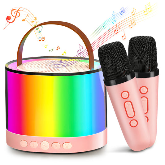 Mini Karaoke Machine for Kids, Double Wireless Microphones, Colorful LED Light and Bluetooth, Portable Kids Karaoke Machine for Girls Birthday Christmas Party Gifts.